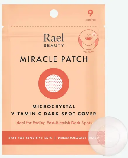 Orange Rael Beauty Miracle Patch Microcrystal Vitamin C Dark Spot Cover pouch with 9 hydrocolloid patches