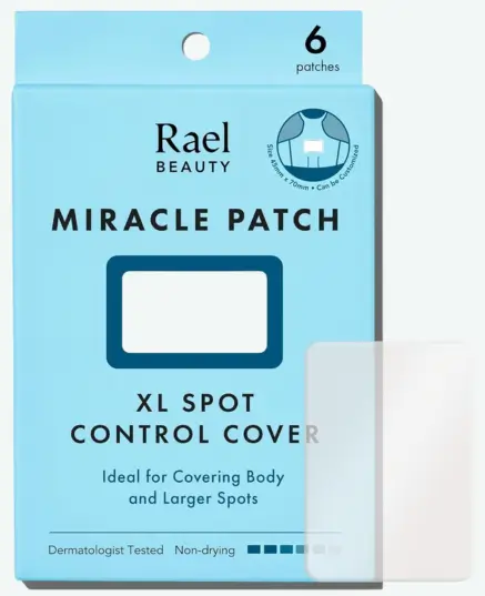 Light blue Rael Beauty Miracle Patch XL Spot Control Cover box with 6 hydrocolloid patches