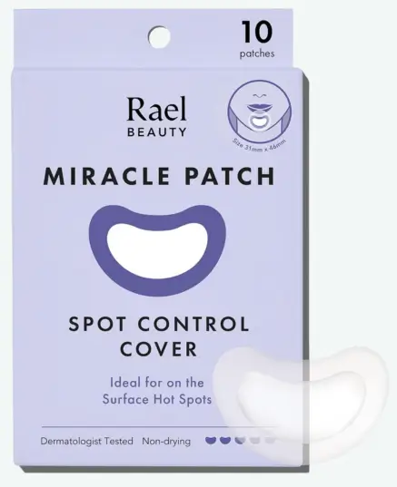 Rael Beauty Miracle Patch Spot Control Cover purple box with 10 hydrocolloid patches